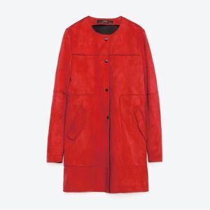ZARA red faux suede coat Sz L